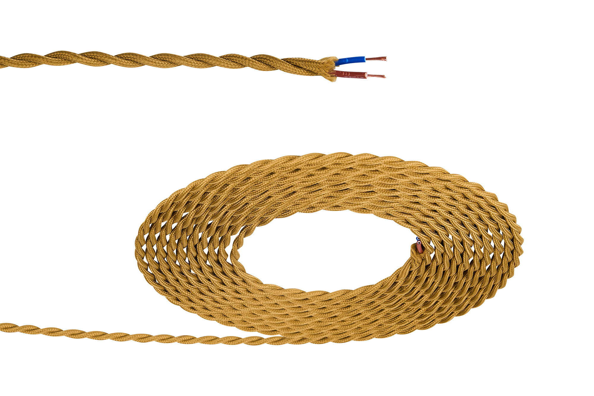 D0903  Cavo 1m Golden Brown Braided Twisted 2 Core 0.75mm Cable